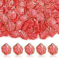 100個の不透明なアクリルパーツ  黄金の縁を持つ  花びらのチャーム  レッド  18x15mm&nbsp;MACR-YW0004-08D