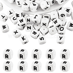 20Pcs White Cube Letter Silicone Beads 12x12x12mm Square Dice Alphabet Beads with 2mm Hole Spacer Loose Letter Beads for Bracelet Necklace Jewelry Making, Letter.R, 12mm, Hole: 2mm