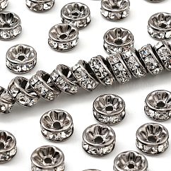 Brass Rhinestone Spacer Beads, Cadmium Free & Lead Free, Grade AAA, Straight Flange, Gunmetal, Rondelle, Crystal, 8x3.8mm, Hole: 1.5mm