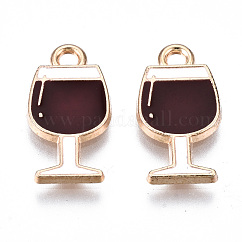 Eco-Friendly Alloy Enamel Pendants, Cadmium Free & Lead Free & Nickel Free, Goblet, Light Gold, Dark Red, 17x9x1.2mm, Hole: 1.6mm