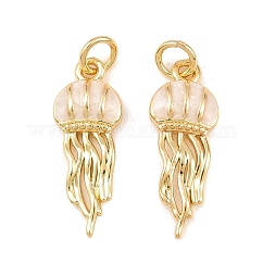 Brass Enamel Pendants, Jellyfish Charms, with Jump Ring, Real 18K Gold Plated, 21x8x2.7mm, Hole: 3.4mm