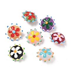 焼き絵の具、ガラス、エナメル、ビーズ  でこぼこした花  ミックスカラー  19~19.5x10.5mm  穴：1.4mm