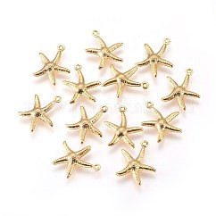 304ステンレススチールチャーム  ヒトデ/海星  ゴールドカラー  17x15x2mm  穴：1mm