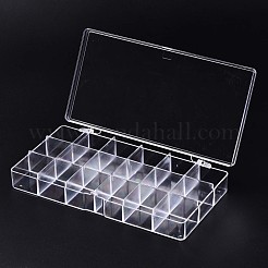 ポリスチレンビーズ貯蔵容器  18コンパートメントオーガナイザーボックス  ヒンジ付き蓋付き  長方形  透明  20.4x10.5x3cm  コンパートメント：3.3x3.3センチメートル&nbsp;CON-S043-022