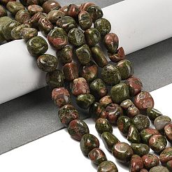 天然石ユナカイトビーズ連売り  ナゲット  タンブルストーン  7~13x4.5~10x4.5~10mm  穴：1.2mm  約44~46個/連  15.08''~16.14''（38.3~41センチメートル）&nbsp;G-P497-01E-48