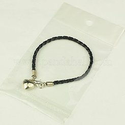 PUレザー編みこみのチャームのブレスレット  CCBプラスチック製ペンダントと合金製カニカン付き  ブラック  180mm&nbsp;BJEW-JB00785-09