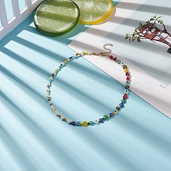 Natural Pearl & Millefiori & Seed Glass Beaded Necklace for Women&nbsp;NJEW-JN04161