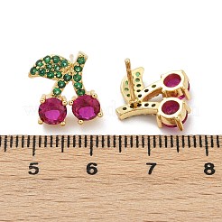 チェリー真鍮マイクロパヴェキュービックジルコニアスタッドピアス  ラックめっき  持続的なメッキ  カドミウムフリー＆鉛フリー  18KGP本金メッキ  赤ミディアム紫  12.5x11mm&nbsp;EJEW-F895-26A-G