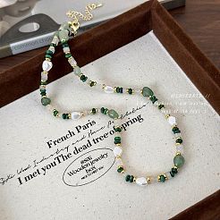 Synthetic Malachite & Natural  Green Aventurine & Plastic Pearl Beaded Necklaces for Women&nbsp;FS-WG716FC-01