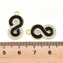 合金製ブラックエナメルペンダント  クリスタルラインストーン付き  無限チャーム  ラックめっき  ゴールドカラー  20.5x11x2mm  穴：2mm&nbsp;FIND-C095-08G