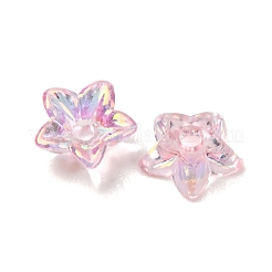 透明なアクリルビーズキャップ  花  UVメッキ  5枚の花びら  ピンク  6x6x2.5mm  穴：1.5mm&nbsp;AC-CBA1E6C-06C-07