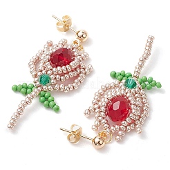 Glass Seed Beads Dangle Stud Earrings&nbsp;EJEW-MZ00326-01