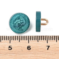 1穴樹脂合金シャンクボタン  模様付きのフラットラウンド  ゴールドカラー  スチールブルー  11~11.5x6.5~7mm  穴：3x2mm&nbsp;FIND-B065-03G-06
