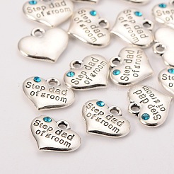 Wedding Theme Antique Silver Tone Tibetan Style Alloy Heart with Step Dad of Groom Rhinestone Charms&nbsp;TIBEP-N005-23A
