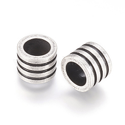 304ステンレススチールビーズ  大穴ビーズ  スジ入りビーズ  コラム  アンティークシルバー  10x8mm  穴：6.5mm&nbsp;STAS-E144-030AS