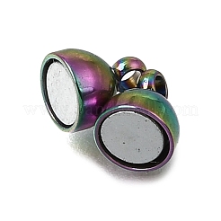 ループ付き304ステンレススチール製マグネット留め具  オーバル  虹色  12x5mm  穴：1.4mm&nbsp;STAS-F365-04RC