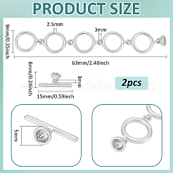 2 個真鍮マンテル  プラチナ  63x9x2.5mm  穴：3mm&nbsp;KK-BC0014-78P