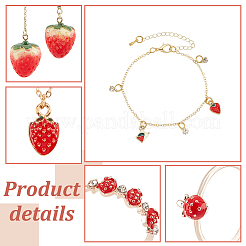 Strawberry Brass Enamel Pendant Necklace & Dangle Earrings & Open Cuff Ring & Charm Bracelet Jewelry Sets&nbsp;SJEW-AN0001-35