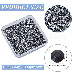 ガラスフラットバックラインストーン4袋  グレードA  バックメッキ  多面カット  半円  ジェット  ss6  1.9~2mm  1440個/セット&nbsp;RGLA-SC0001-06B