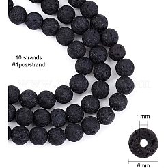 天然溶岩岩ビーズ連売り  ラウンド  ブラック  6mm  穴：0.8mm  約60~62個/連  15.5インチ&nbsp;G-OC0001-38-6mm