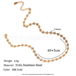 304 Stainless Steel Deep Sky Blue Enamel Flower Link Chain Necklaces for Women&nbsp;FS-WG93F36-01