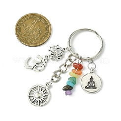 Chakra Natural Amethyst & Green Aventurine & Flower Amazonite & Topaz Jade & South Red Agate & Synthetic Turquoise Chip Pendant Keychain&nbsp;KEYC-JKC00848