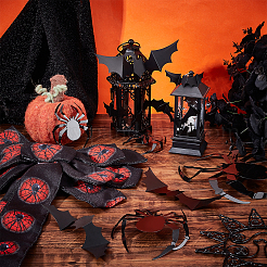 ハロウィーンテーマのデコレーションキット  2個の蝶結びディスプレイ装飾を含む  28個のプラスチック製ウォールステッカー  ミックスカラー&nbsp;DIY-CA0004-35