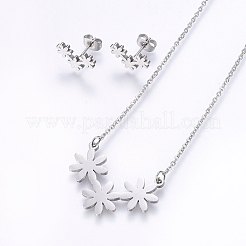 304ステンレススチールジュエリーセット  スタッドピアスとペンダントネックレス  花  ミックスカラー  ネックレス：18.9インチ（48cm）  スタッドピアス：8.5x14x1.2mm  ピン：0.8mm&nbsp;SJEW-O090-02