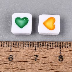不透明なアクリルエナメルビーズ  2穴ビーズ  ハート柄の正方形  ミックスカラー  8.5x8x3.5mm  穴：1.4mm  約1960個/500g&nbsp;SACR-Q001-19A