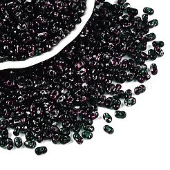 ピカソのスプレー塗装ガラスシードビーズ  ピーナッツ  濃い緑  6x4x3mm  穴：1.2mm  約4000個/ポンド&nbsp;SEED-T006-04-13