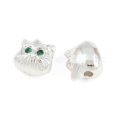 真鍮舗装キュービックジルコニアビーズ  フクロウ  銀  7.5x8x5.5mm  穴：1.8mm&nbsp;KK-A292-01S