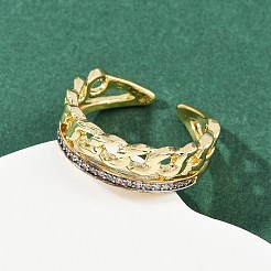 真鍮マイクロパヴェキュービックジルコニアカフスリング  チェーン形状  18KGP本金メッキ  6.5mm  usサイズ8（18.1mm）&nbsp;RJEW-D326-07G