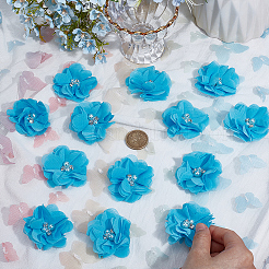 ポリエステル＆プラスチック製の模造真珠＆ラインストーンの花飾りアクセサリー30個  ドレス衣装の装飾用  ディープスカイブルー  55x24mm&nbsp;DIY-SP0006-06B