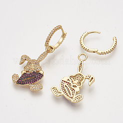 Brass Cubic Zirconia Dangle Bunny Hoop Earrings&nbsp;EJEW-S201-134