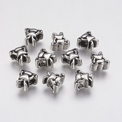 イオンプレーティング（IP）304ステンレススチールヨーロピアンビーズ  女の子  大穴ビーズ  アンティークシルバー  12x13x9mm  穴：4mm&nbsp;STAS-J022-005AS