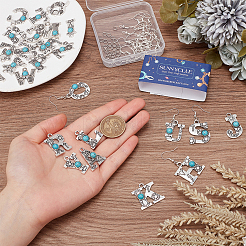 DIYイニシャルアルファベット合金ダングルイヤリング製作キット  アンティークシルバー  5~30x5~25x0.8~5mm  穴：1.5~3mm  ピン：0.7mm&nbsp;DIY-SC0024-99