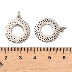 変色しない304ステンレススチールペンダント  丸カン付き  太陽のチャーム  ステンレス鋼色  21x18x1mm  穴：3.4mm&nbsp;STAS-K265-04P