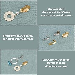 304ステンレススチールスタッドピアス金具  ピアスキャッチとカン付き  長方形/楕円形  ミックスカラー  24.5~25x8~15.5mm  穴：2.5mm  ピン：0.7mm  24個/箱&nbsp;STAS-UN0013-35