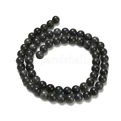 天然黒ラブラドライトビーズ連売り  ラウンド  6mm  穴：0.8mm  約68個/連  15.16インチ（38.5cm）&nbsp;G-L642-B15-6mm