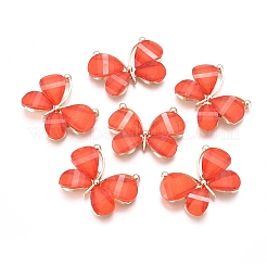 ライトゴールドプレートアロイガラスペンダント  蝶  レッドオレンジ  21.8x28x4.5mm  穴：1.5x10mm&nbsp;PALLOY-CJC0001-33E