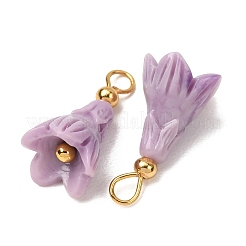 染色された合成サンゴペンダント  真鍮製のループが付いた花のチャーム  18KGP本金メッキ  紫色のメディア  19x10mm  穴：3mm&nbsp;GG-CBAC295-03G-06