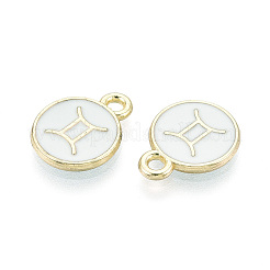 合金とエナメルのチャーム  フラットラウンドと12の星座  ライトゴールド  双子座  13.5x10.5x1.5mm  穴：1.6mm&nbsp;ENAM-T021-28K