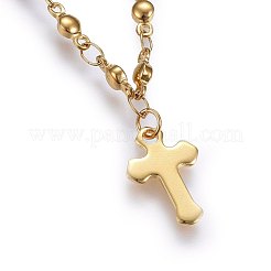 304ステンレススチールチャームブレスレット  カニカン付き  クロス  ゴールドカラー  8-1/4インチ（21cm）  3mm&nbsp;BJEW-H579-05G