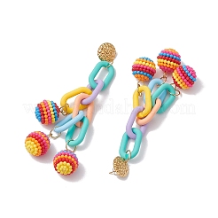 アクリルダングルスタンドピアス  ABSプラスチックビーズと304ステンレススチールの金具付き  ラウンド  カラフル  125x37mm&nbsp;EJEW-JE06229