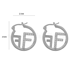文字Fの模様のリング、合金クリスタルラインストーンフープピアス  プラチナ  25x21mm&nbsp;FS-WG18965-02