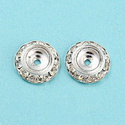 真鍮クリスタルラインストーンビーズ  カドミウムフリー＆鉛フリー  フラットラウンド  銀  13x3~3.5mm  穴：1.6~2mm&nbsp;RB-F035-06C-S