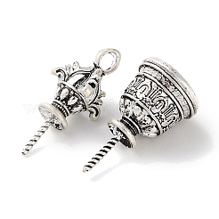 チベット風ラックメッキ真鍮ペンダント  カドミウムフリー＆鉛フリー  鐘  アンティークシルバー  30.5x14x14mm  穴：4x3mm&nbsp;KK-M284-02AS