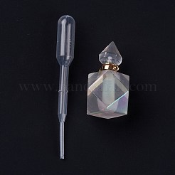 エンジェルオーラクォーツ  多面カット天然の水晶のペンダント  開閉可能な香水瓶  金色の真鍮製のパーツとプラスチック製のスポイト付き  ABカラーメッキ  33.5mm  穴：1.6mm  容量：5ml（0.17fl.oz）&nbsp;G-A184-02