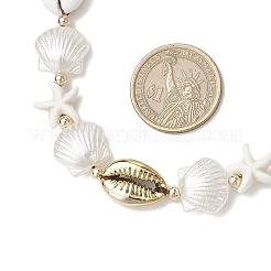 3Pcs 3 Colors Summer Synthetic Turquoise Starfish & Natural Cowrie Shell & White Imitation Pearl Adjustable Beaded Necklaces&nbsp;NJEW-JN05270