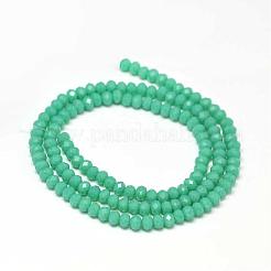 カット加工ロンデルガラスビーズ連売り  ダークシアン  3.5x2.5~3mm  穴：0.8mm  約125~128個/連  13.7~14.1インチ（35~36cm）&nbsp;GLAA-I033-3mm-09